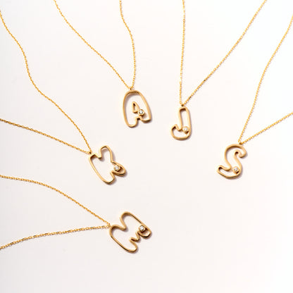 Diamond Bubble Initial Necklace