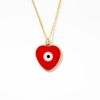 Enamel Evil Eye Heart Shaped Necklace in 14K Solid Gold