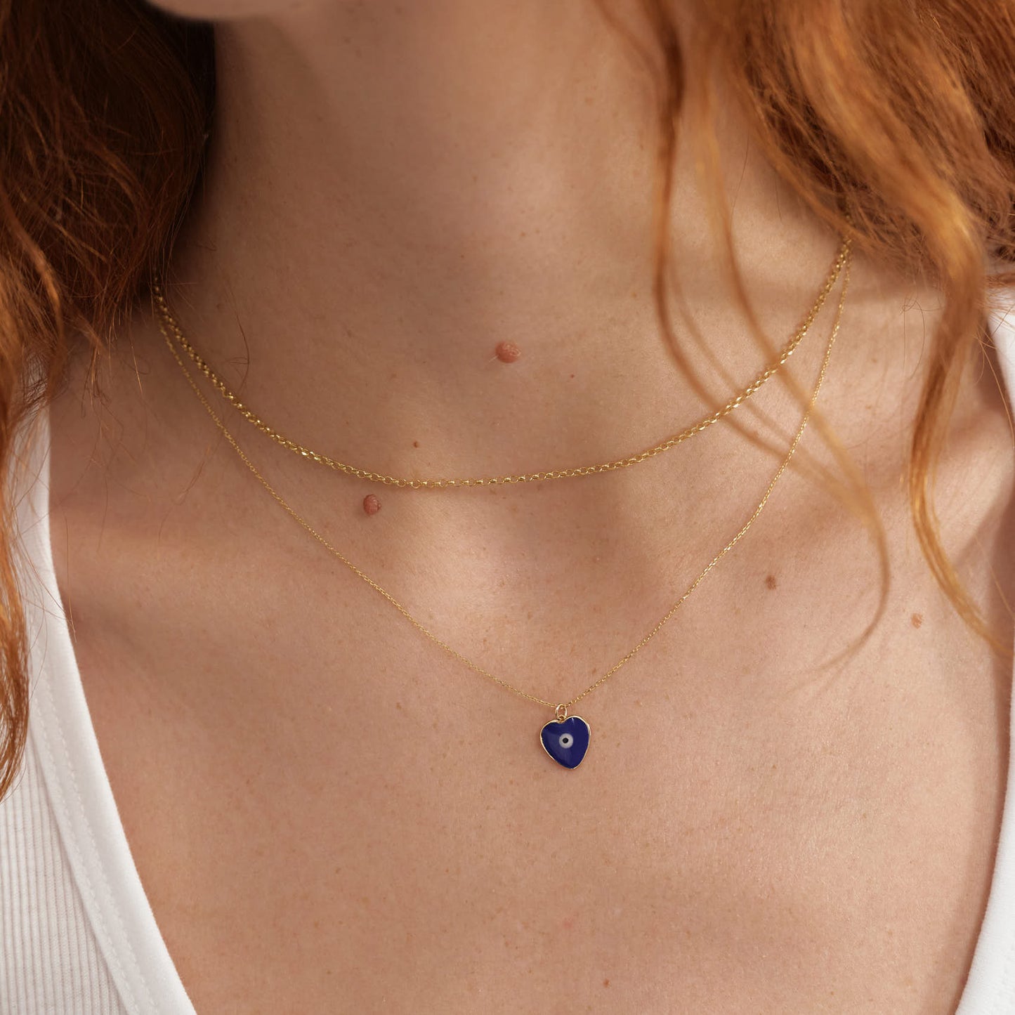 Enamel Evil Eye Heart Shaped Necklace in 14K Solid Gold