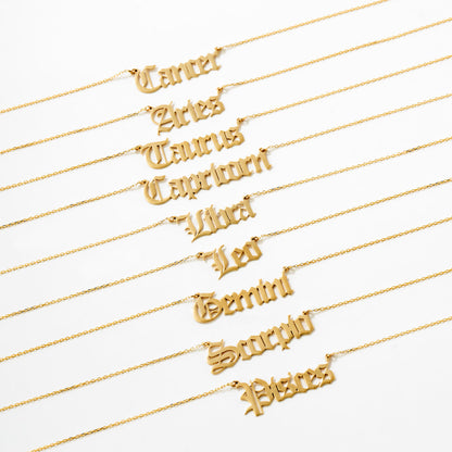 Zodiac Astrology Name Necklace in 14K Solid Gold