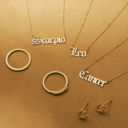 Zodiac Astrology Name Necklace in 14K Solid Gold