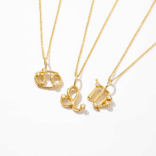 Diamond Zodiac Sign Necklace in 14K Solid Gold