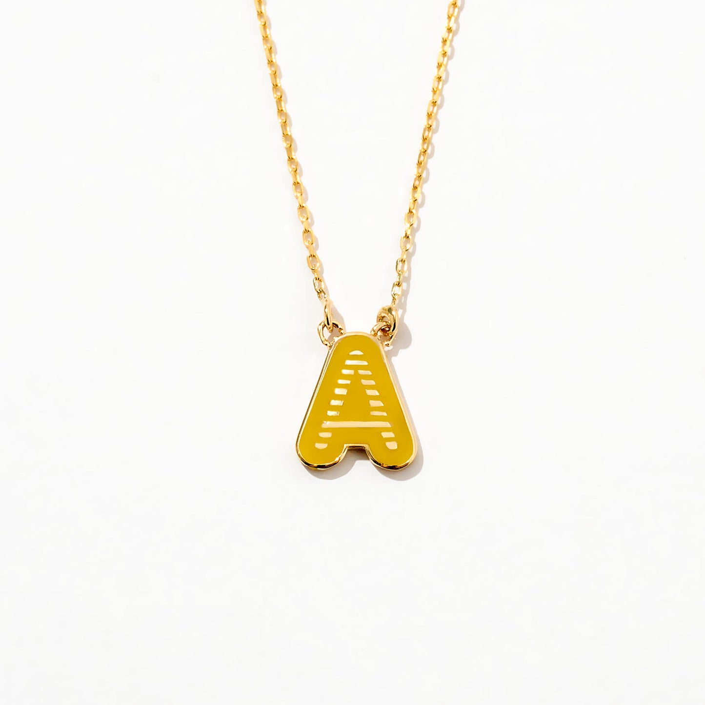 Enamel Textured Initial Necklace in 14K Solid Gold