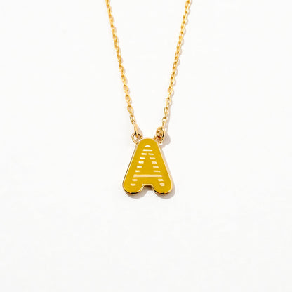 Enamel Textured Initial Necklace in 14K Solid Gold