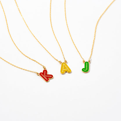 Enamel Textured Initial Necklace in 14K Solid Gold