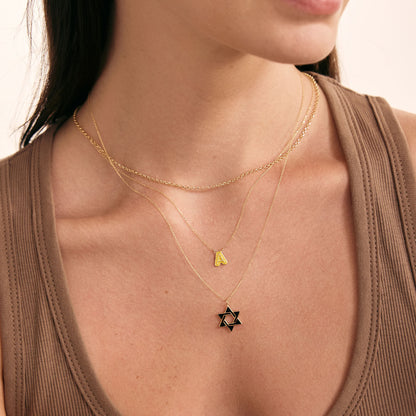 Enamel Textured Initial Necklace in 14K Solid Gold