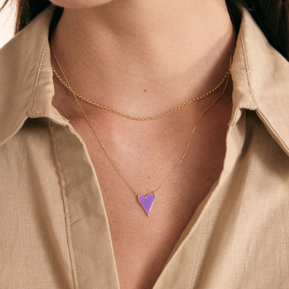 Enamel Long Heart Necklace in 14K Solid Gold