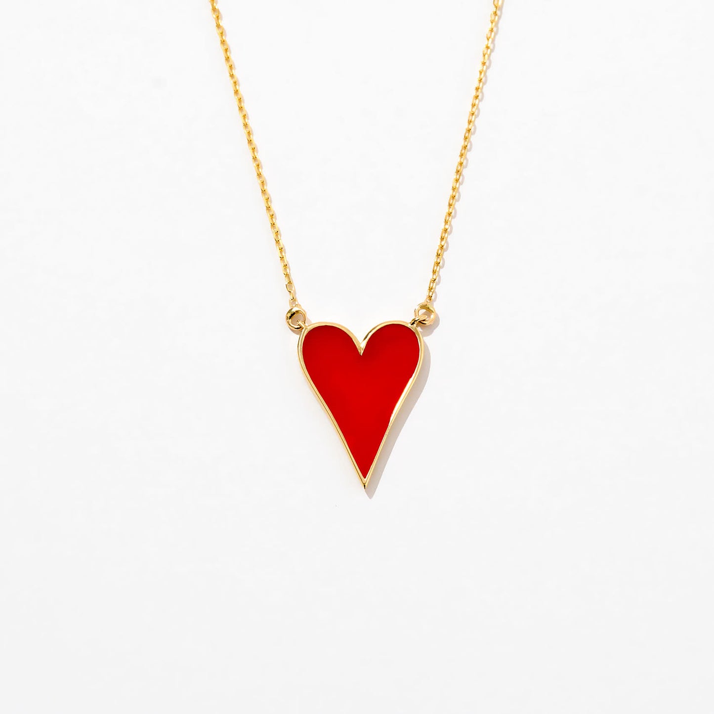 Enamel Long Heart Necklace in 14K Solid Gold