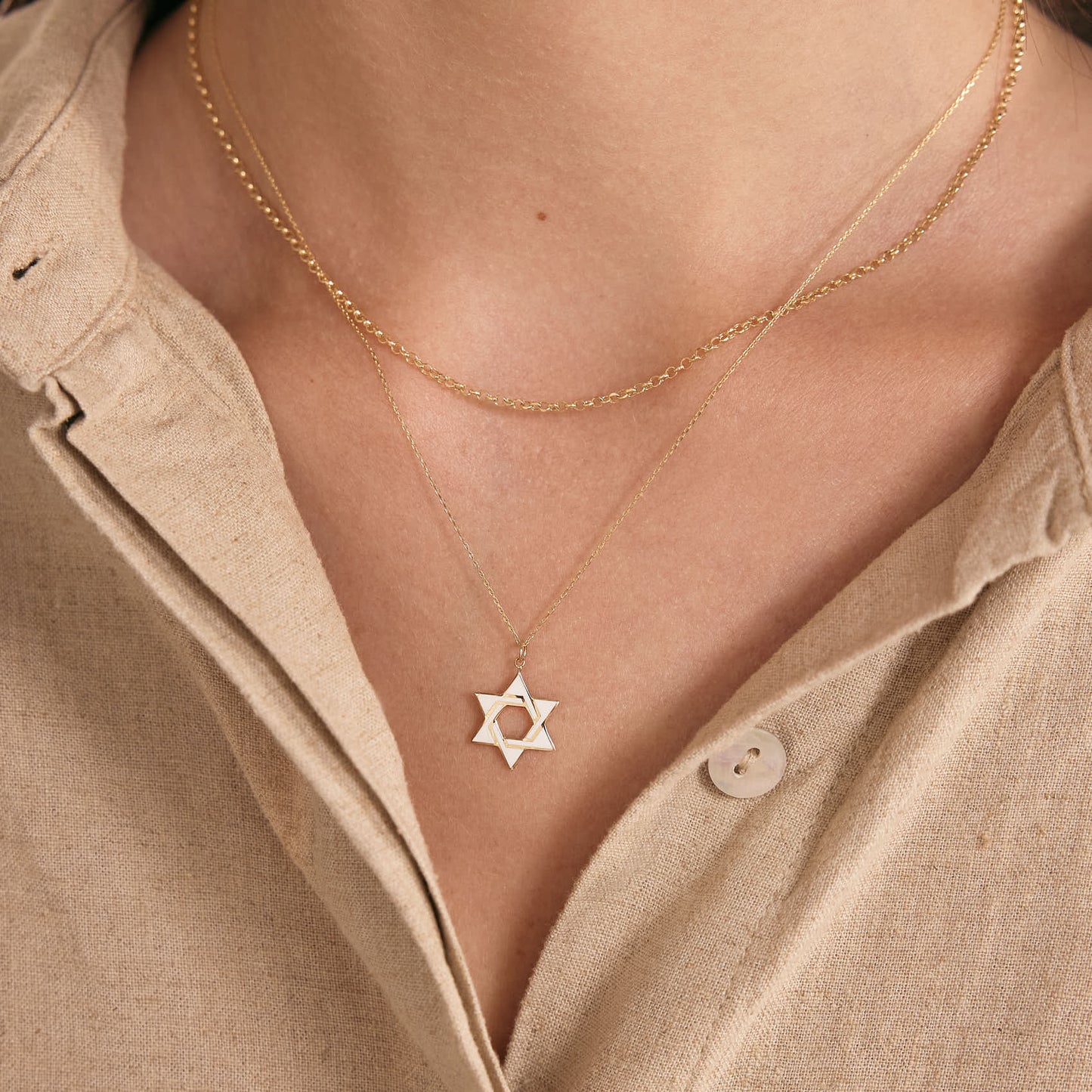 Enamel Star of David Necklace in 14K Solid Gold