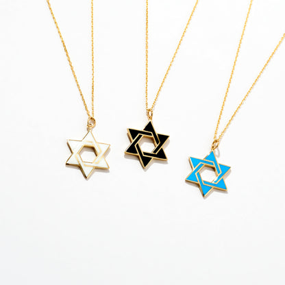 Enamel Star of David Necklace in 14K Solid Gold