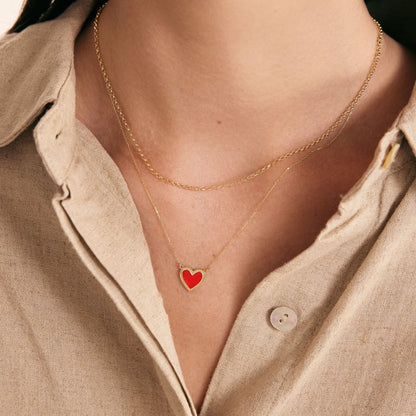 Enamel Textured Heart Necklace in 14K Solid Gold