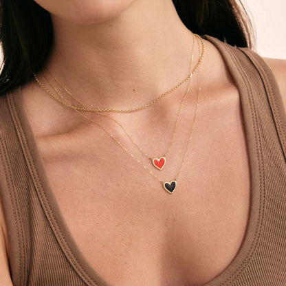 Enamel Textured Heart Necklace in 14K Solid Gold