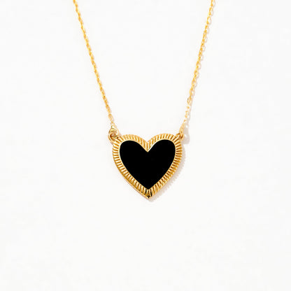 Enamel Textured Heart Necklace in 14K Solid Gold