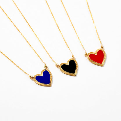 Enamel Textured Heart Necklace in 14K Solid Gold