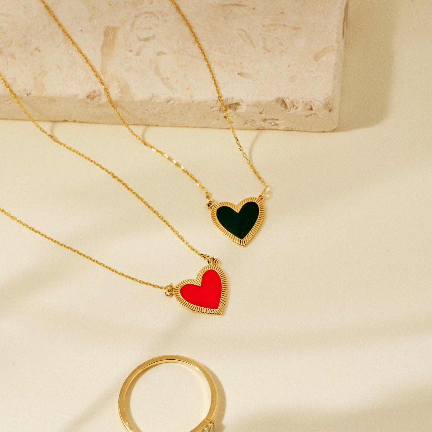 Enamel Textured Heart Necklace in 14K Solid Gold