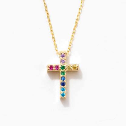 Birthstone Cross Necklace in 14k Solid Gold