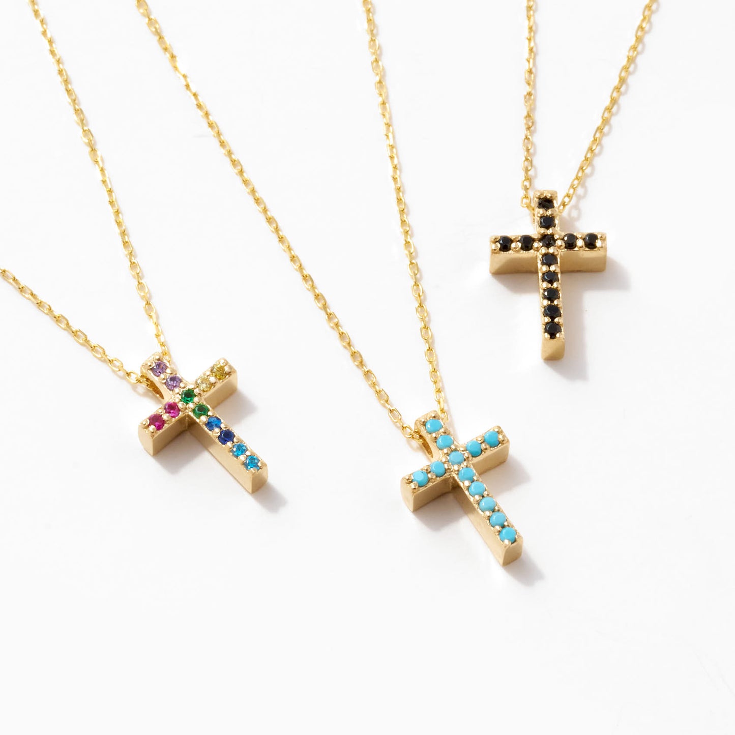 Birthstone Cross Necklace in 14k Solid Gold