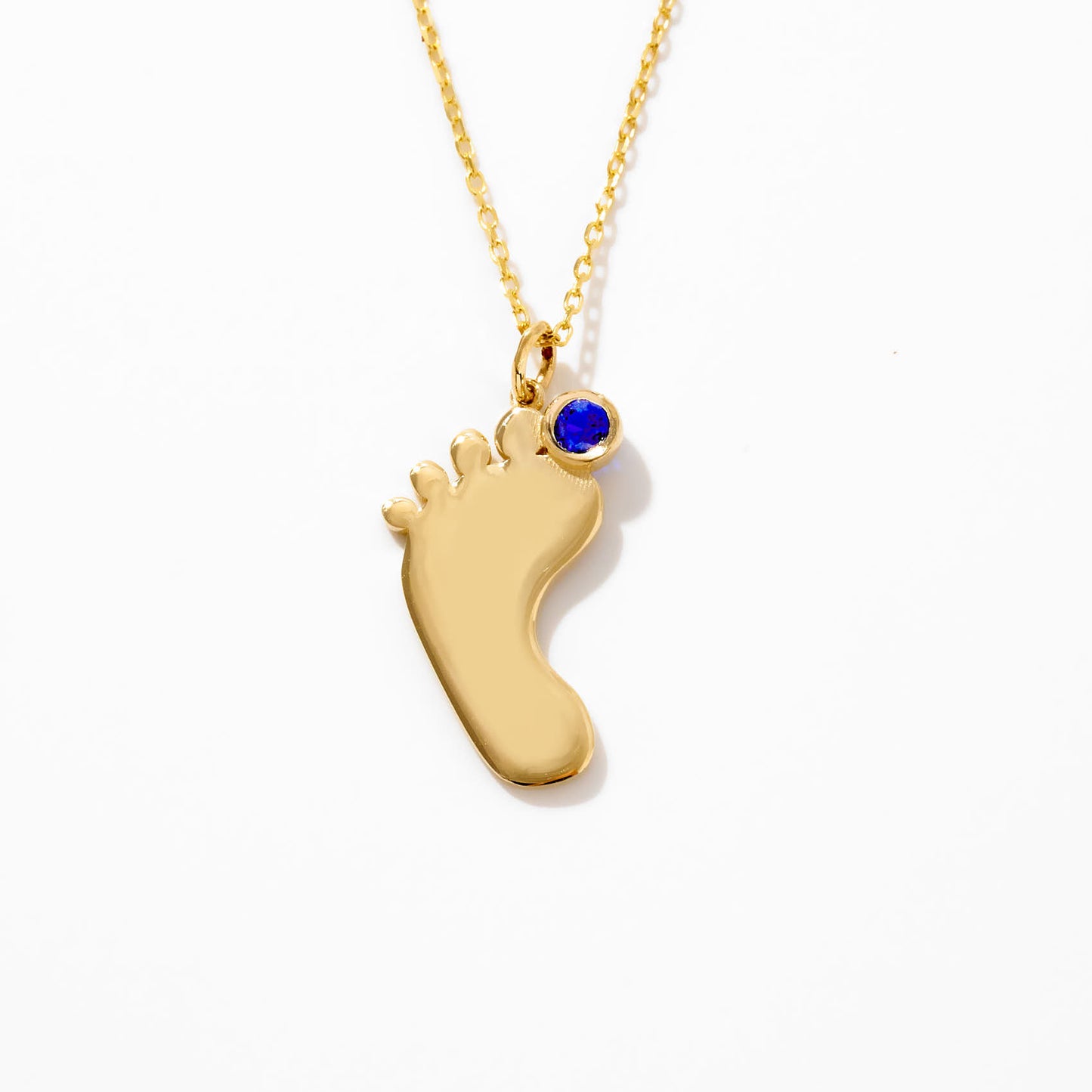 Engravable Birthstone Footprint Necklace in 14K Solid Gold