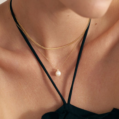 Birthstone Solitaire Pearl Necklace in 14K Solid Gold