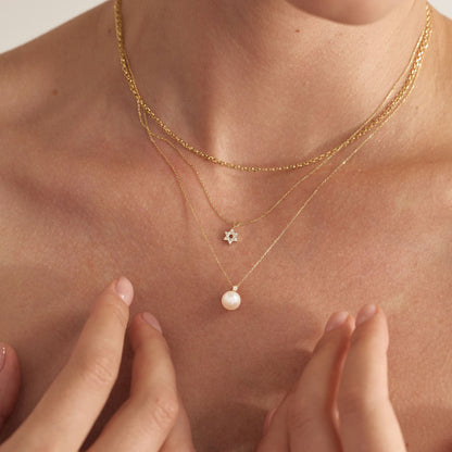 Birthstone Solitaire Pearl Necklace in 14K Solid Gold