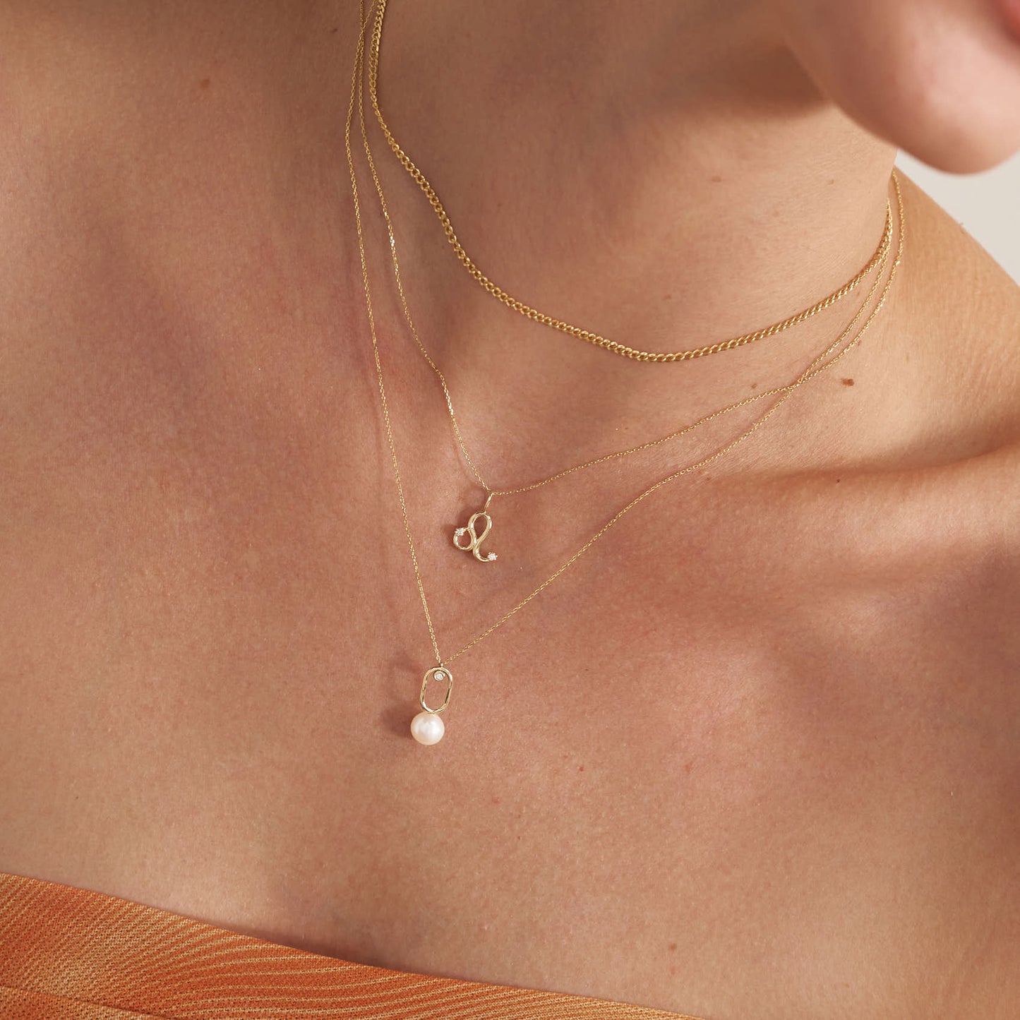 Diamond Paperclip Pearl Necklace in 14K Solid Gold