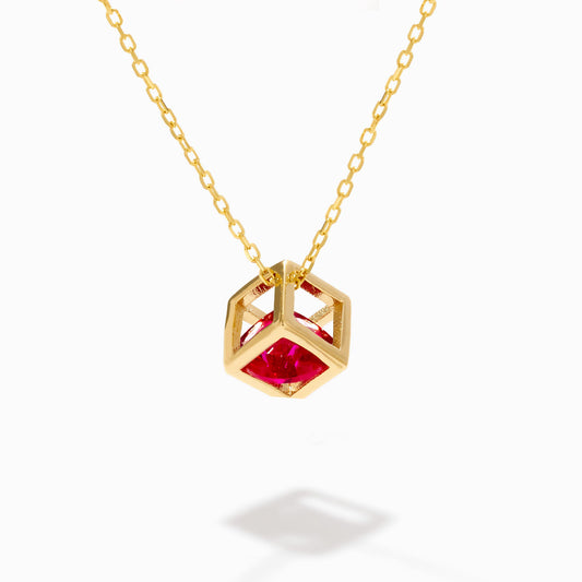 Birthstone Cage Necklace in 14k Solid Gold