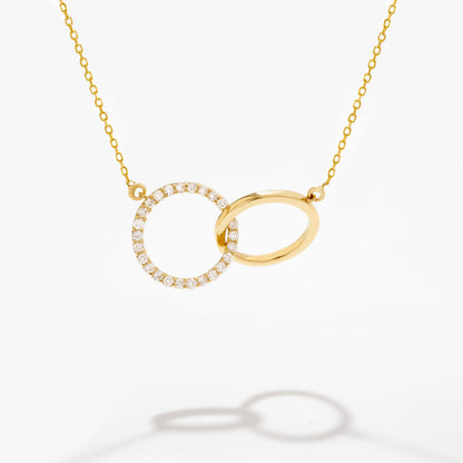 Diamond Interlocking Circle Necklace in 14K Solid Gold