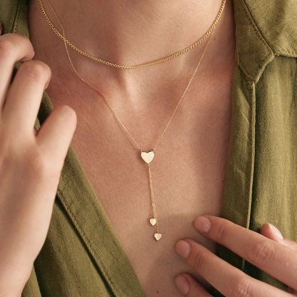 Diamond Heart Drop Y Necklace in 14K Solid Gold