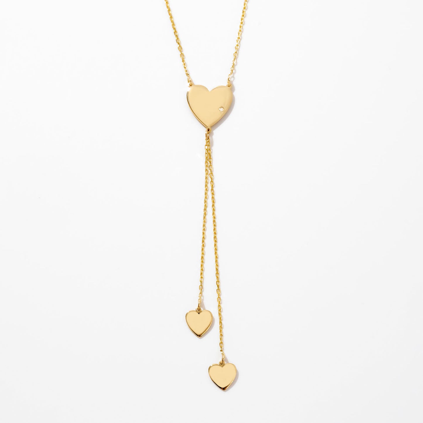 Diamond Heart Drop Y Necklace in 14K Solid Gold