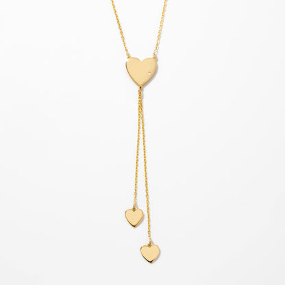 Diamond Heart Drop Y Necklace in 14K Solid Gold