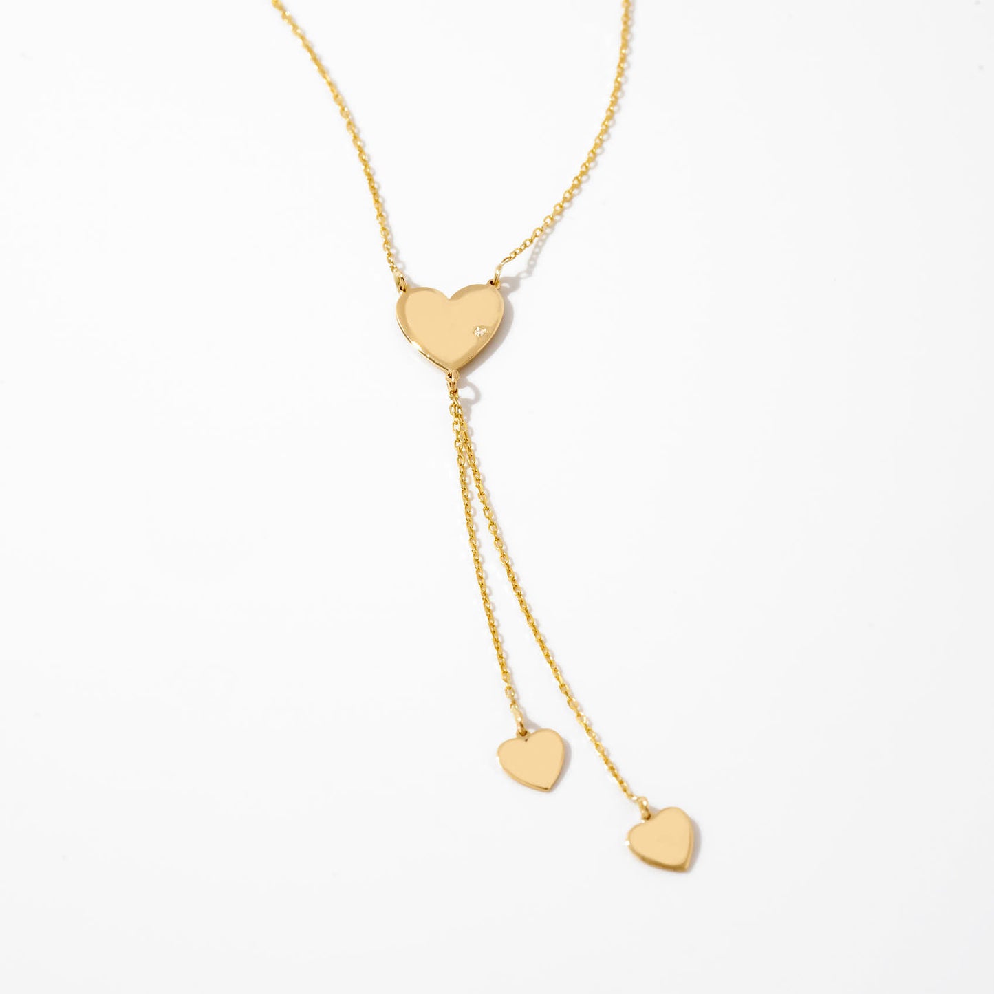 Diamond Heart Drop Y Necklace in 14K Solid Gold