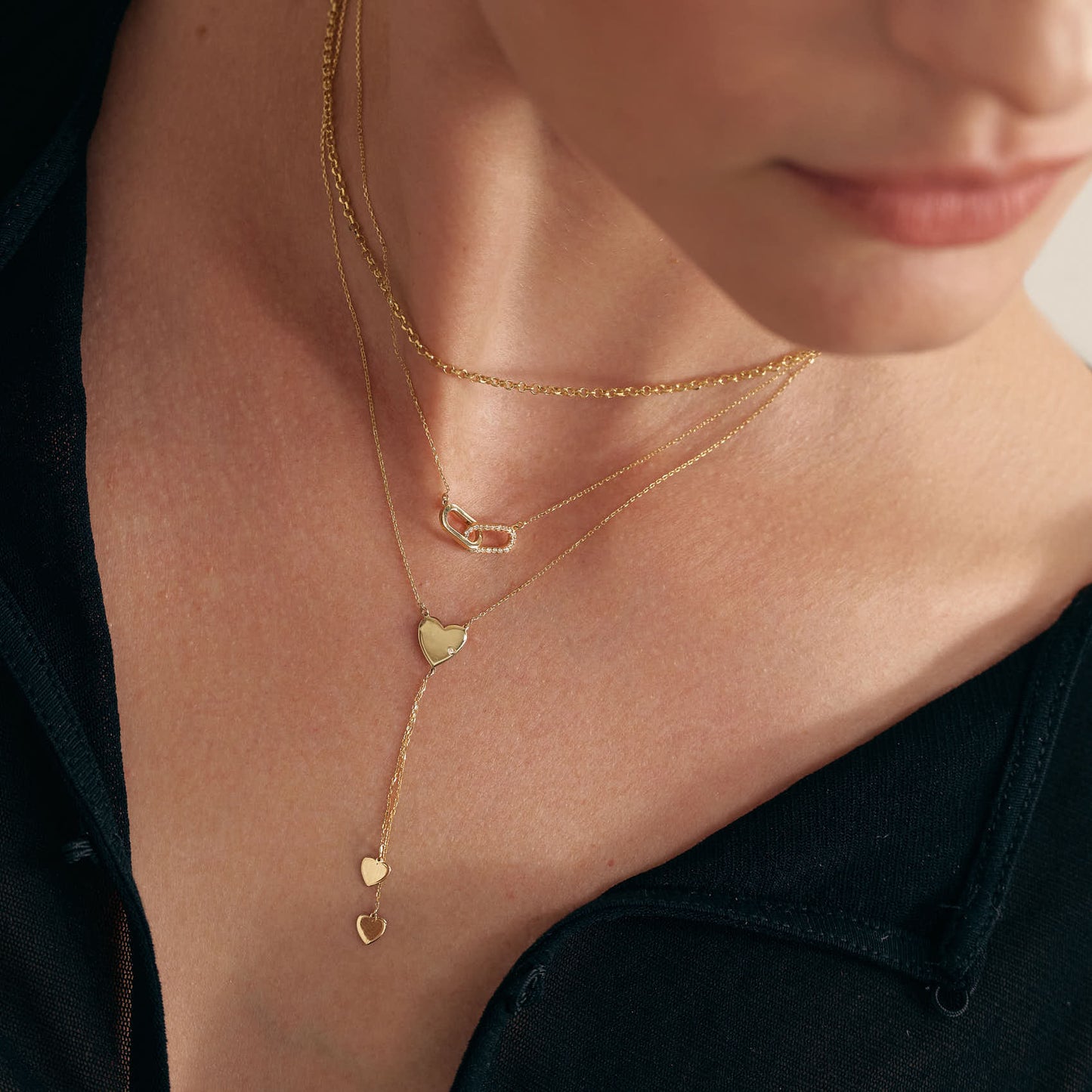 Diamond Heart Drop Y Necklace in 14K Solid Gold