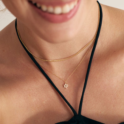 Minimal Diamond Star of David Necklace in 14K Solid Gold