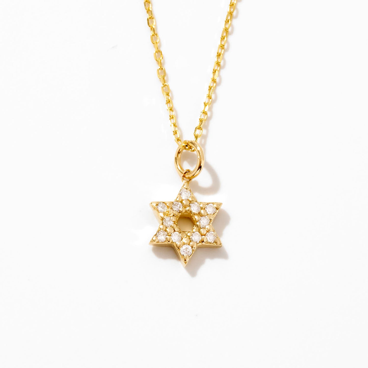 Minimal Diamond Star of David Necklace in 14K Solid Gold