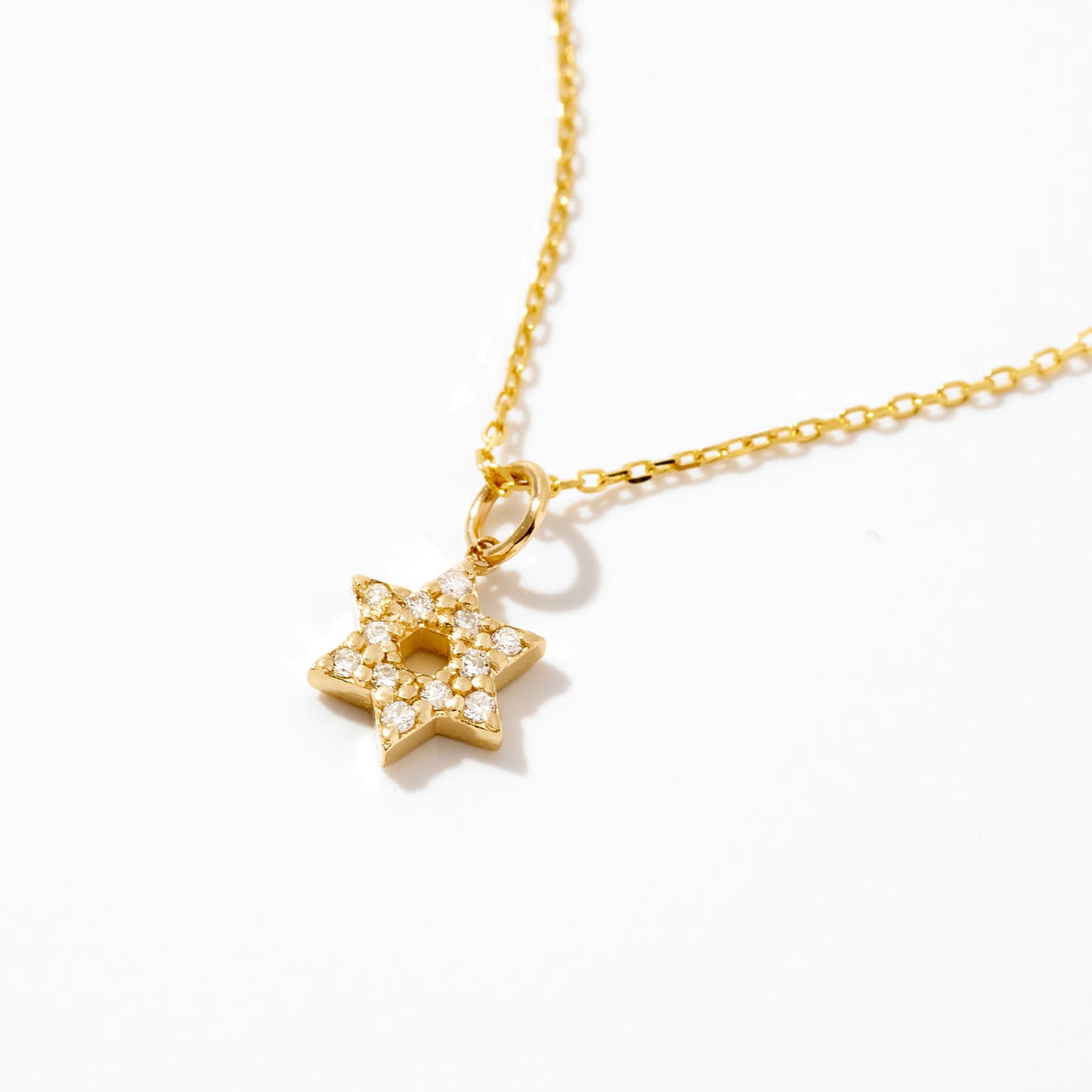 Minimal Diamond Star of David Necklace in 14K Solid Gold