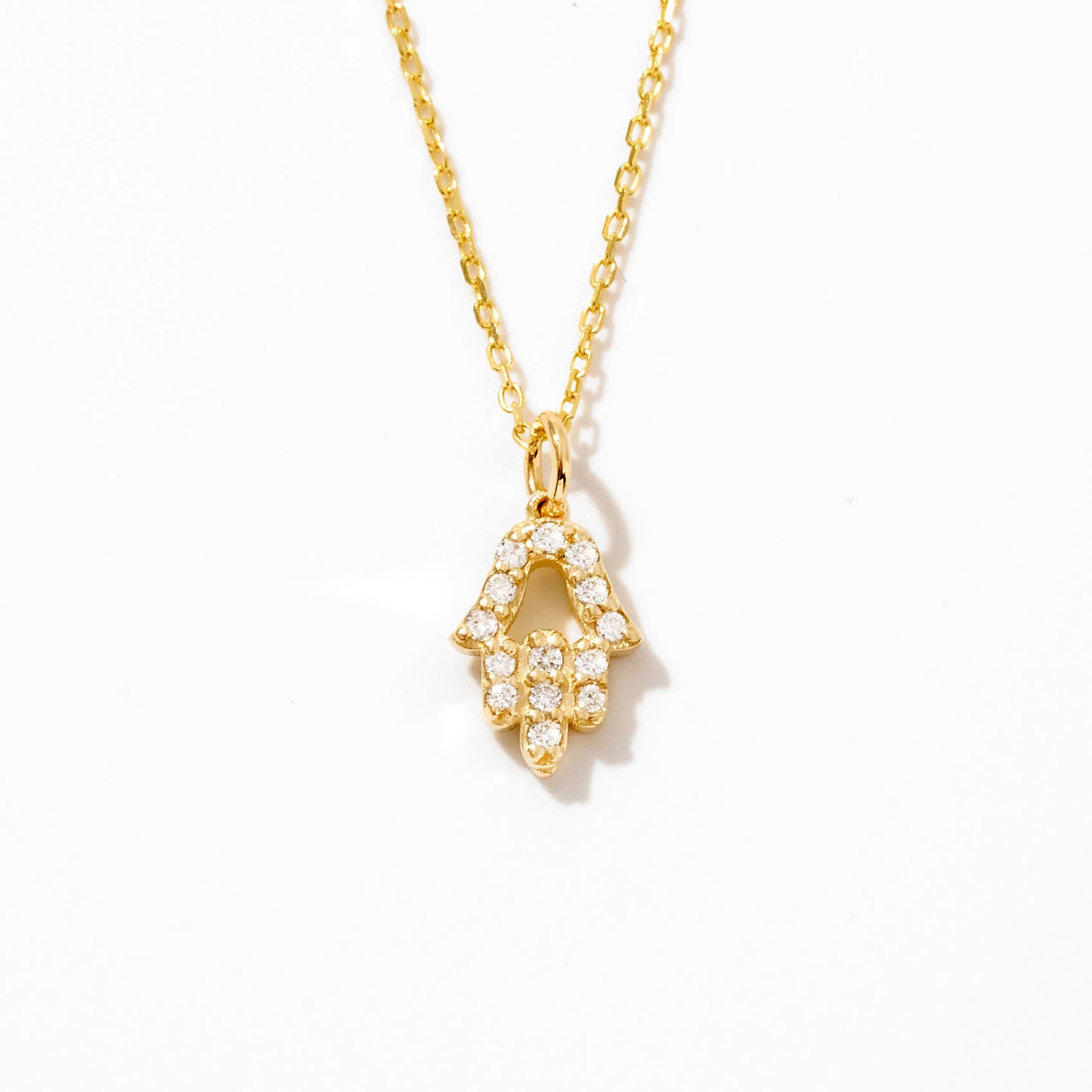 Diamond Hamsa Hand Necklace in 14K Solid Gold