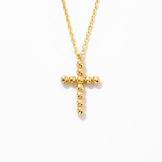 Beaded Cross Pendant Necklace in 14K Solid Gold