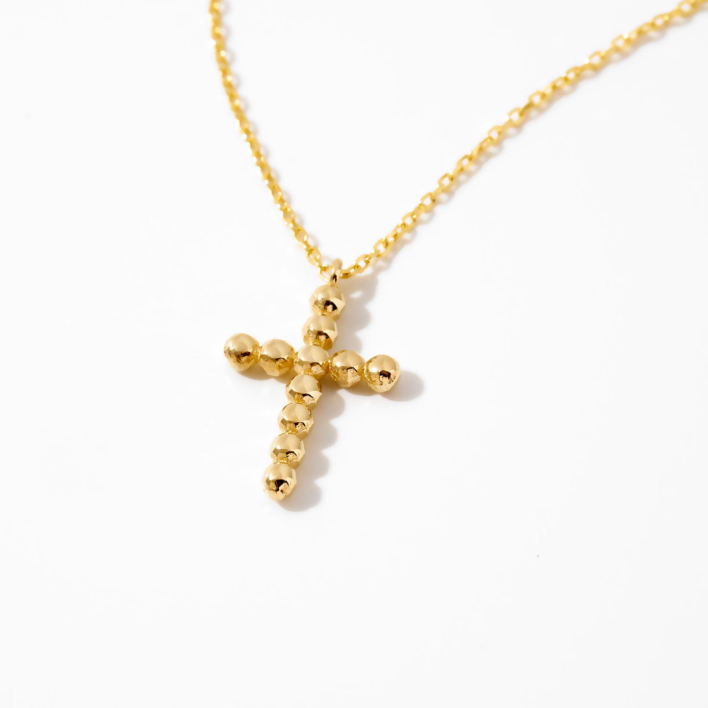 Beaded Cross Pendant Necklace in 14K Solid Gold