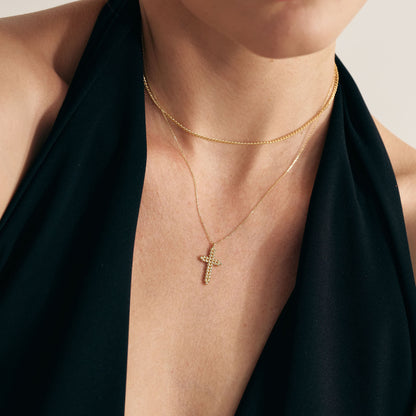 Beaded Cross Necklace in 14K Solid Gold