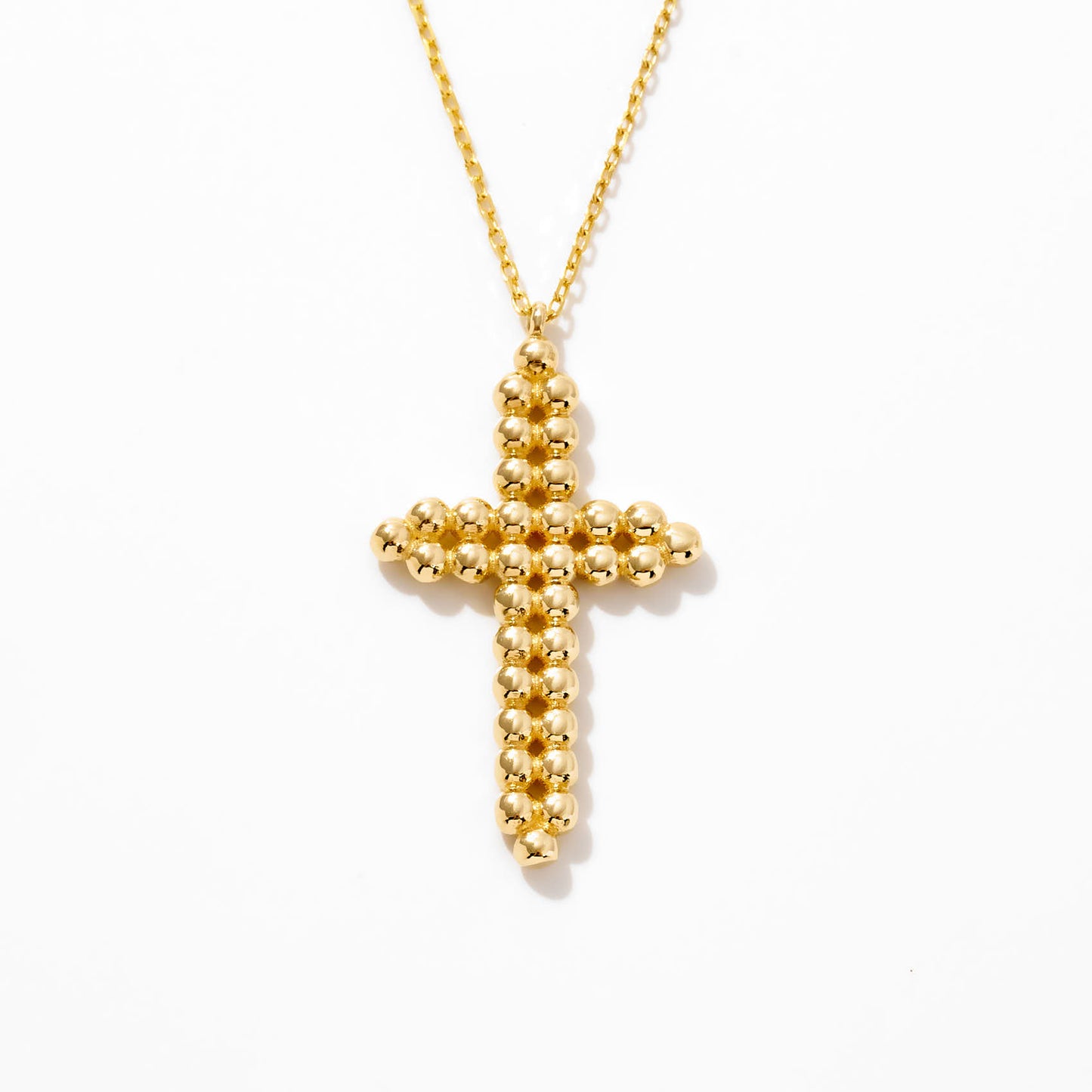 Beaded Cross Necklace in 14K Solid Gold