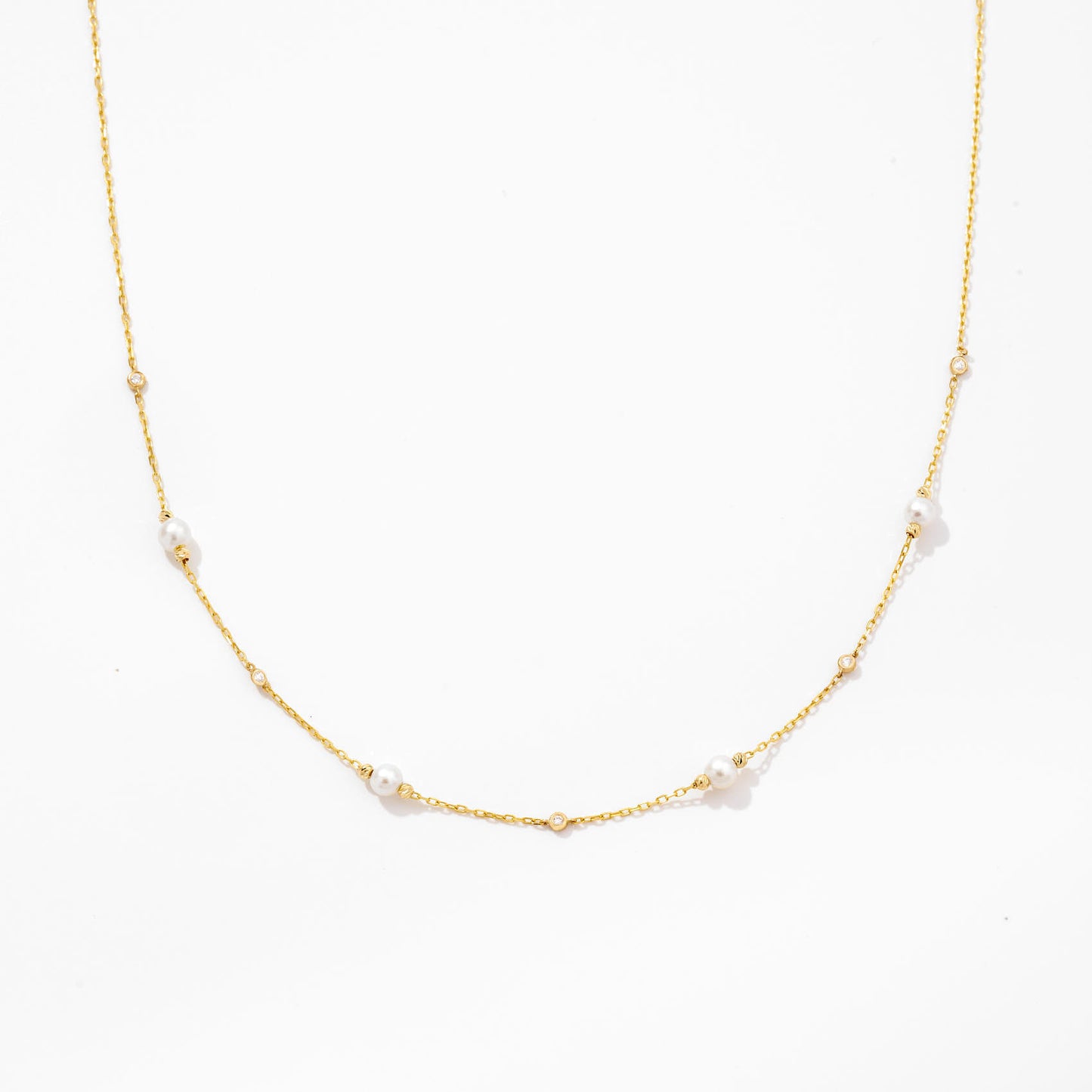 Diamonds and Pearls by the Yard Drop Necklace in 14K Solid Gold