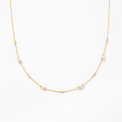 Diamonds and Pearls by the Yard Drop Necklace in 14K Solid Gold