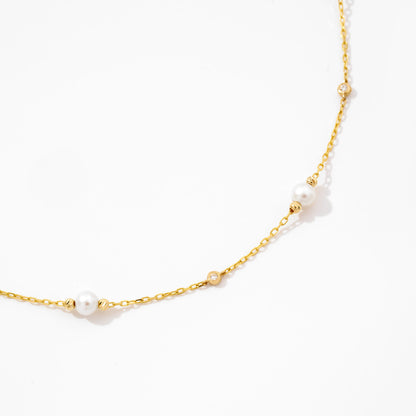 Diamonds and Pearls by the Yard Drop Necklace in 14K Solid Gold