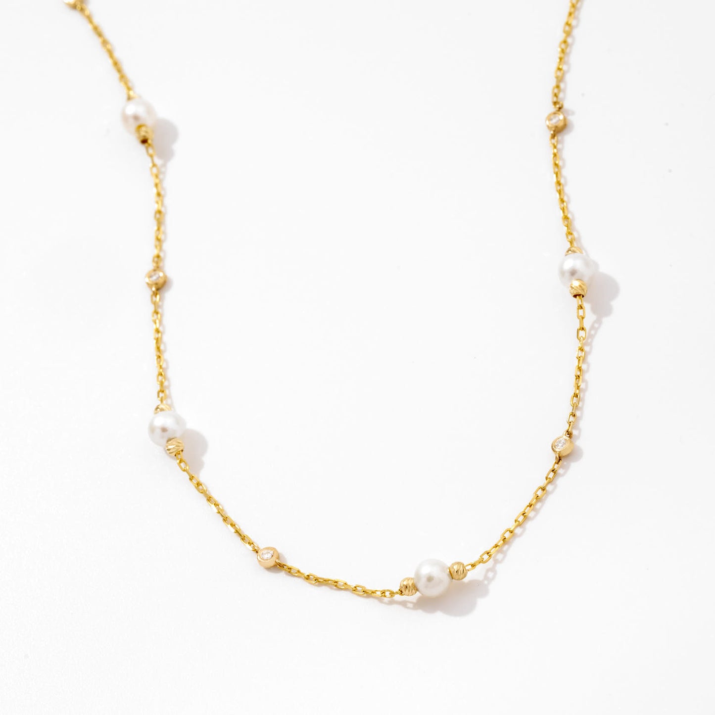 Diamonds and Pearls by the Yard Drop Necklace in 14K Solid Gold