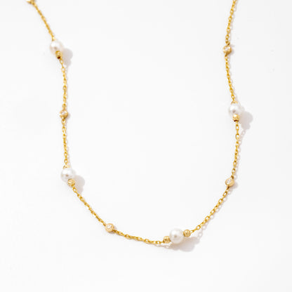 Diamonds and Pearls by the Yard Drop Necklace in 14K Solid Gold