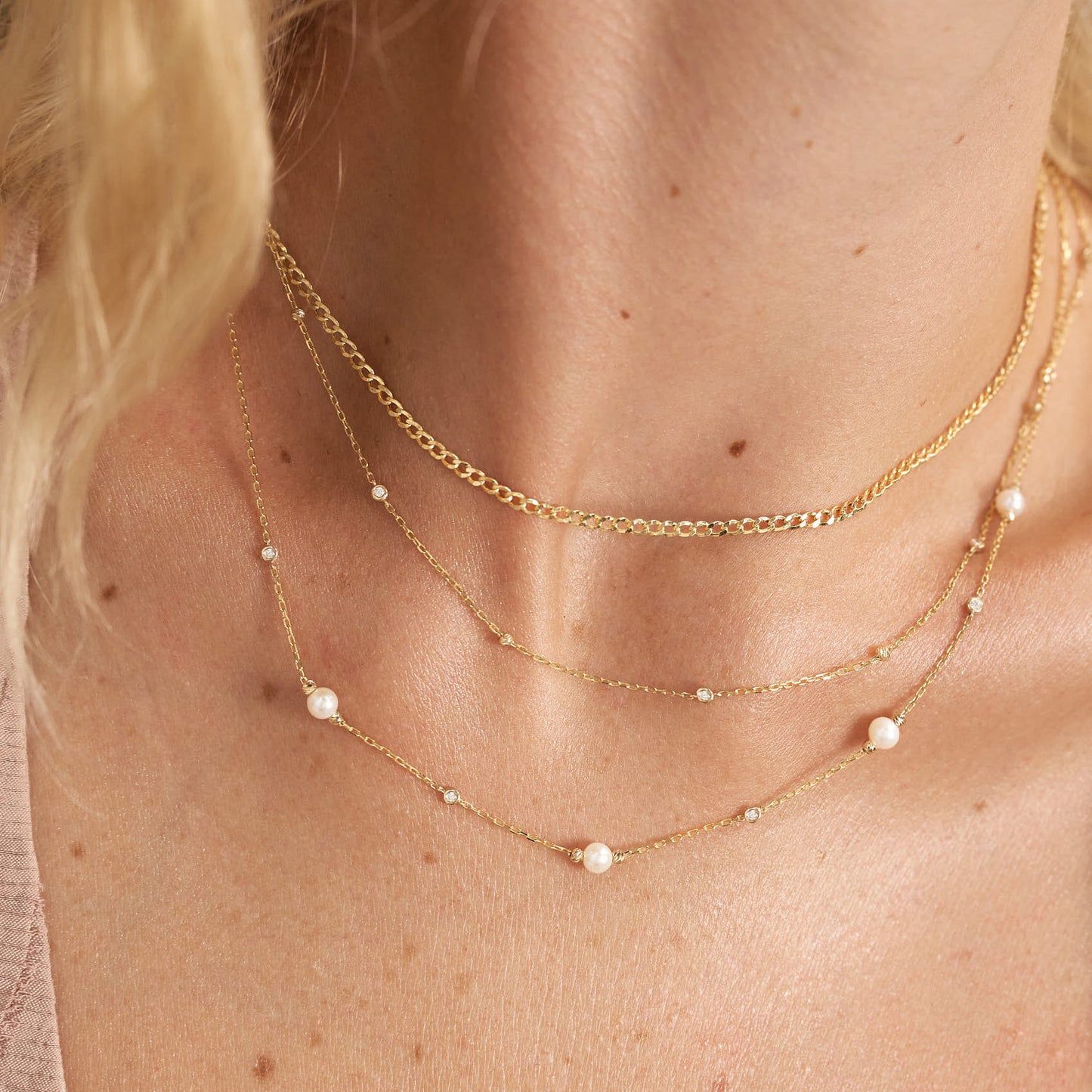 Diamonds and Pearls by the Yard Drop Necklace in 14K Solid Gold