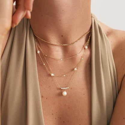 Diamonds and Pearls by the Yard Drop Necklace in 14K Solid Gold