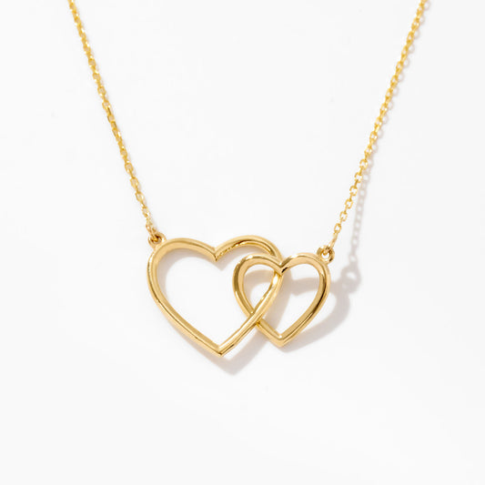 Interlocking Heart Necklace in 14K Solid Gold