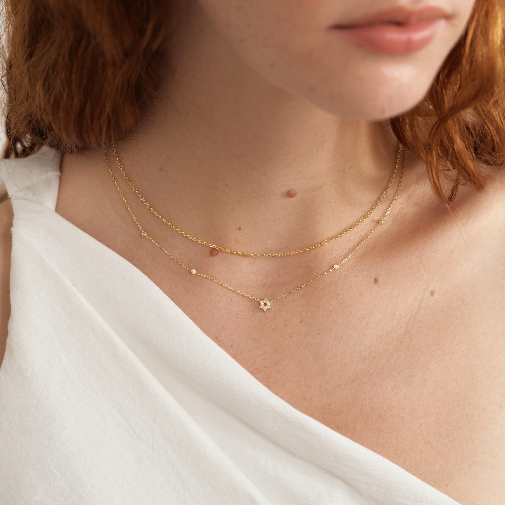 Diamond Station Star of David 10K Solid Gold Necklace