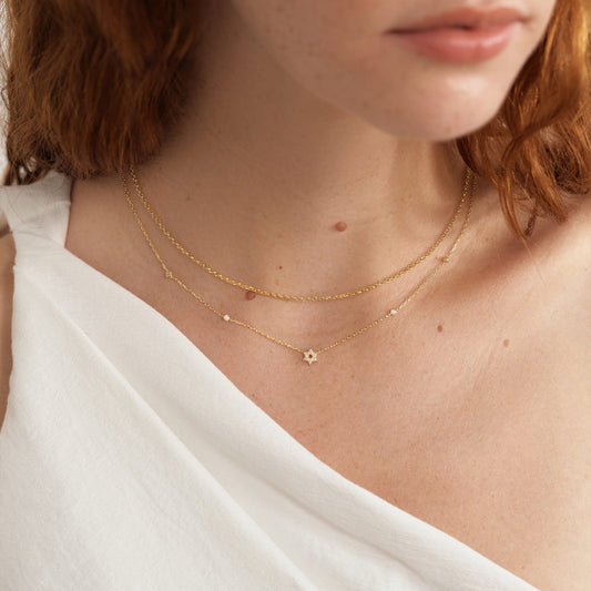 Diamond Station Star of David 10K Solid Gold Necklace